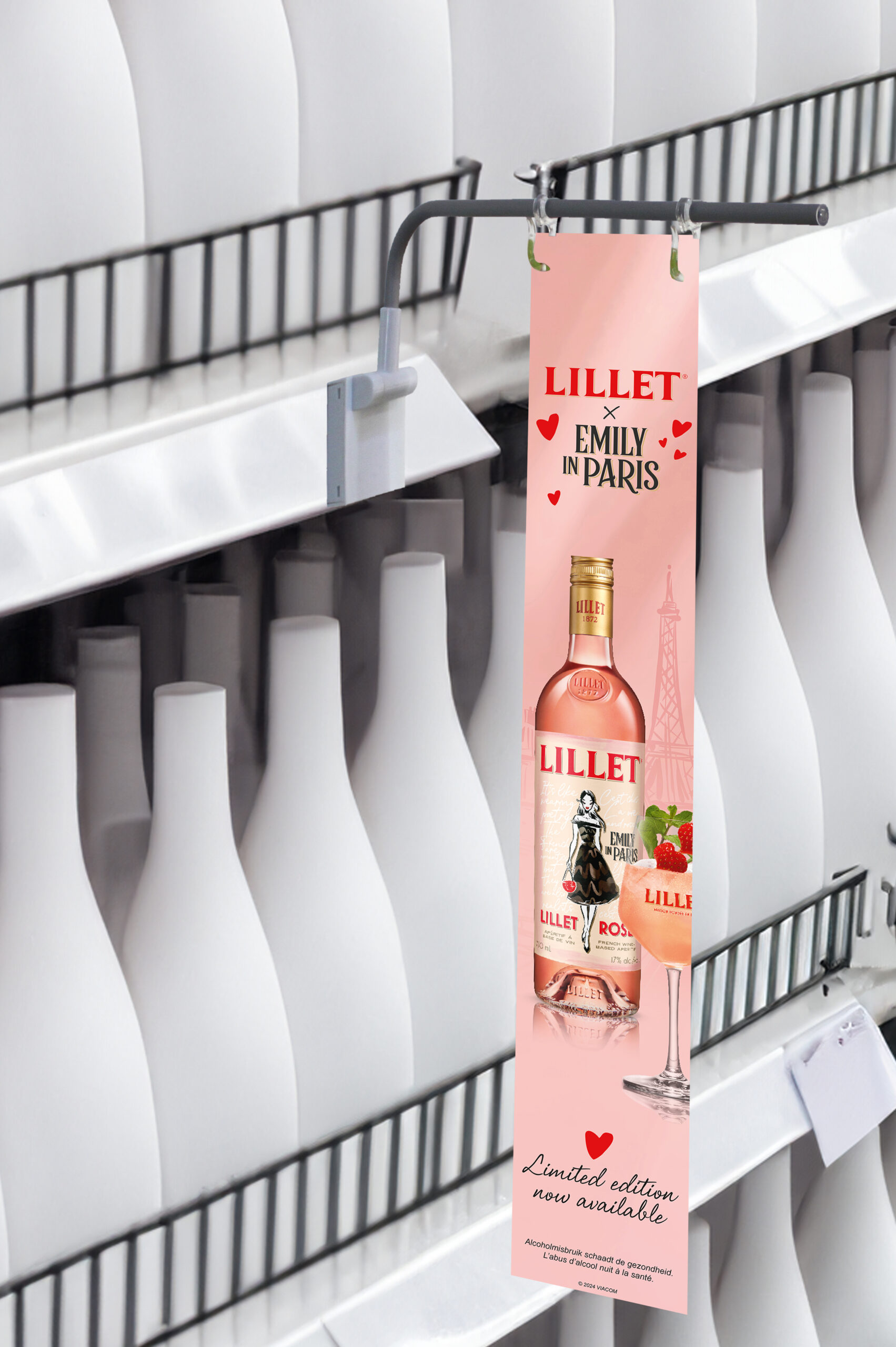 Lillet x Emily in Paris promotiemateriaal shelf divider